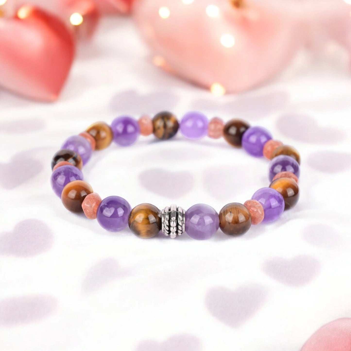 Amethyst, Tiger's Eye, and Sunstone Healing Bracelet for Calm, Confidence, and Vitality