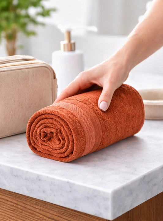 Bamboo Bath Towel – Ultra Soft, Quick Dry & Eco-Friendly Luxury Care | Rust and Beige | Pack of 2