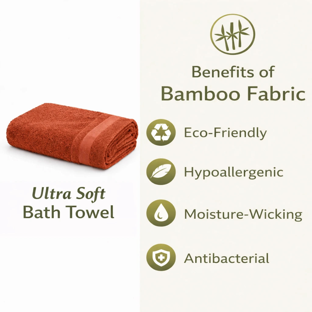 Bamboo Bath Towel – Ultra Soft, Quick Dry & Eco-Friendly Luxury Care | Rust and White | Pack of 2