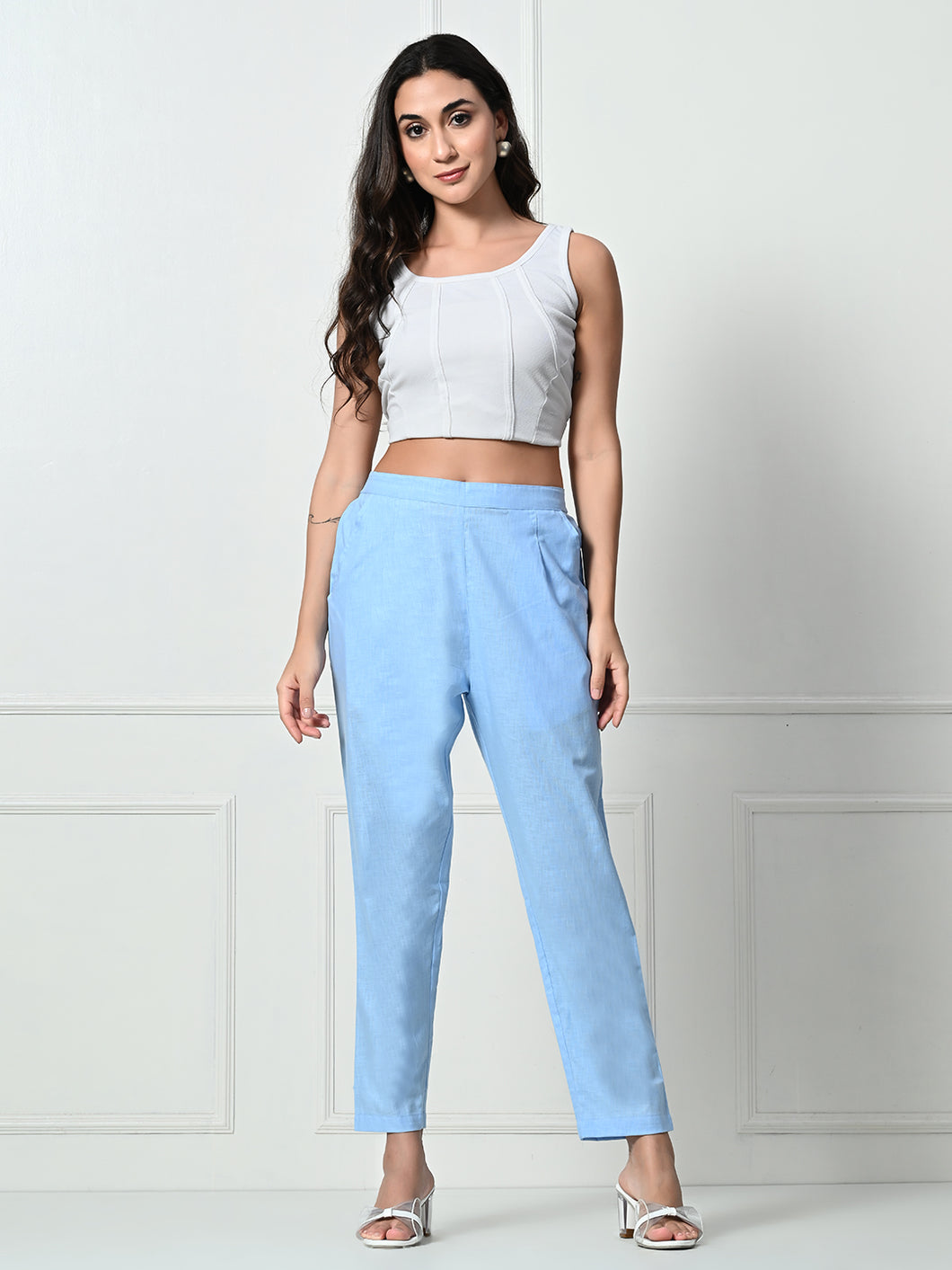 Women’s Linen Cotton Palazzo Pants – Effortless Style & Breathable Comfort | Blue