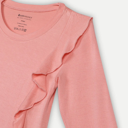 Bamboo Fabric Girl's Front Ruffle Top | Anti-bacterial, Anti-viral Collection