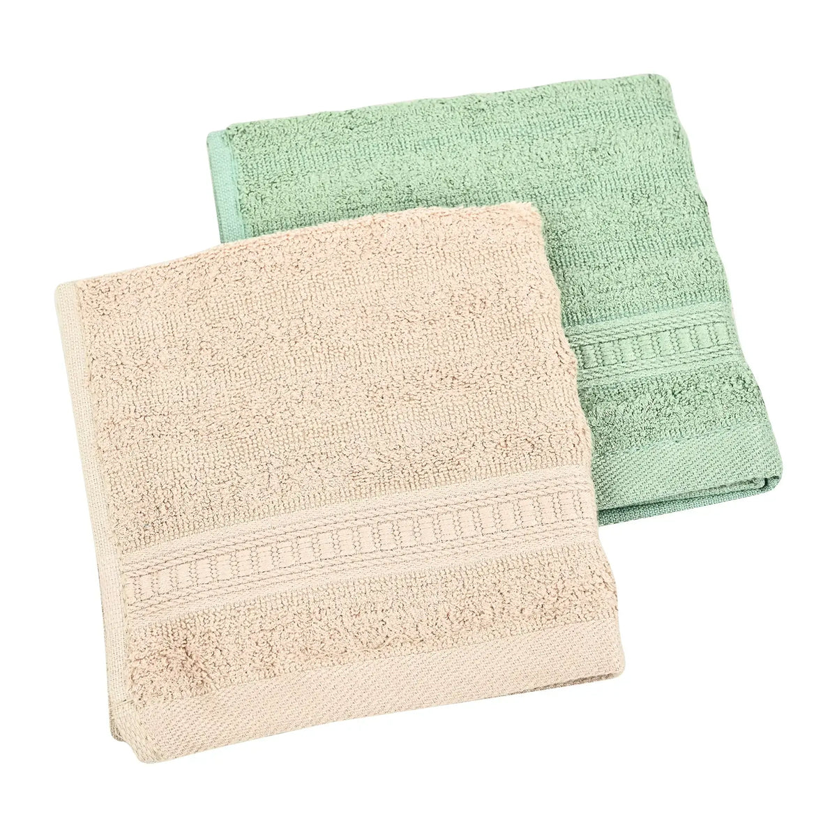 Bamboo Face Towel - Cream & Green with Toothbrush - Pack of 3