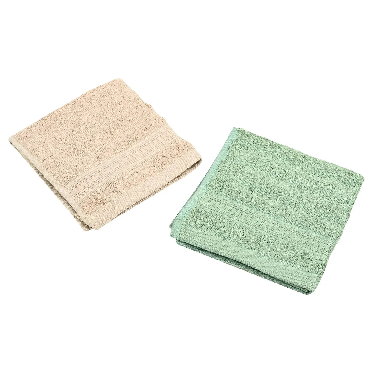 Bamboo Face Towel - Cream & Green with Toothbrush - Pack of 3