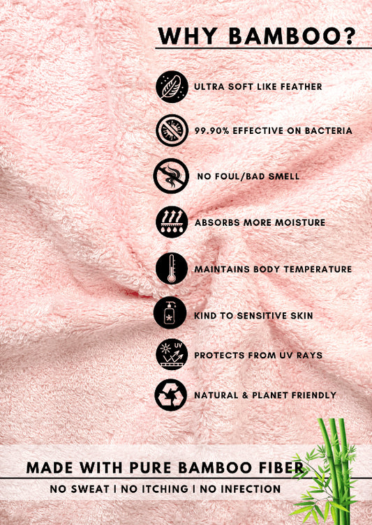 Infographic detailing bamboo towel benefits: ultra soft, antibacterial, moisture-wicking, sensitive skin friendly, eco-friendly.