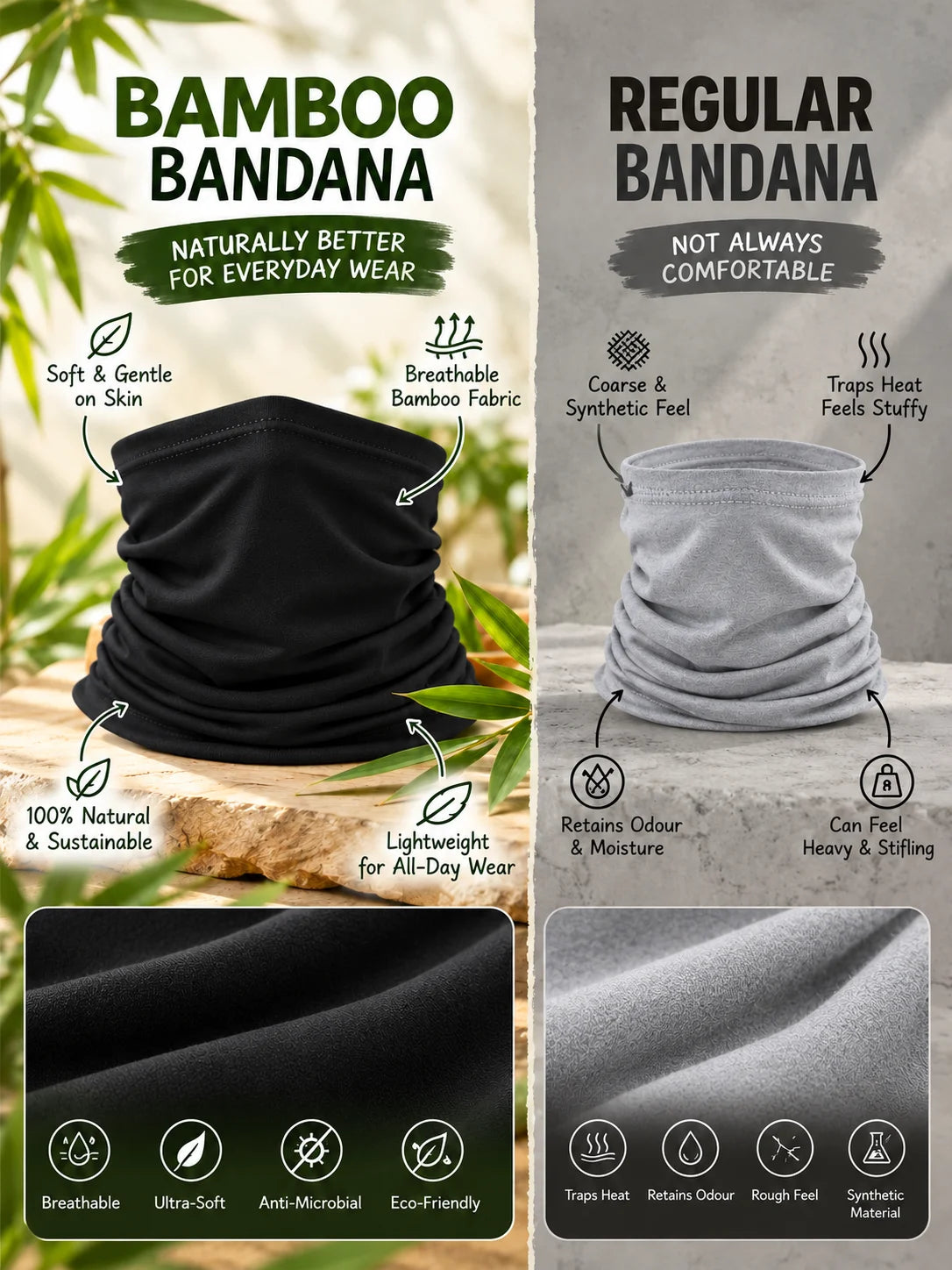 Bamboo Bandana for Running, Gym & Dust Protection | Pack of 2