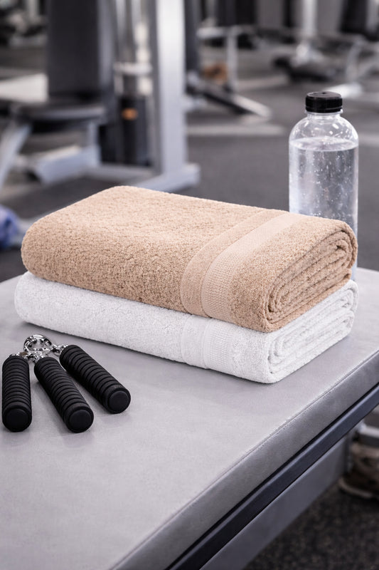 Bamboo Bath Towel – Ultra Soft, Quick Dry & Eco-Friendly Luxury Care | Beige and White | Pack of 2