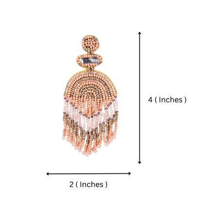 Boho Chic Beaded Dangle Earrings - Peach and Gold Statement Jewellery