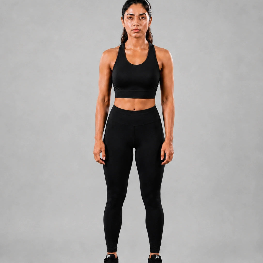 Bamboo Fabric Sports Bra | Non Padded, Non Wired, Seamless and Full Coverage | Black