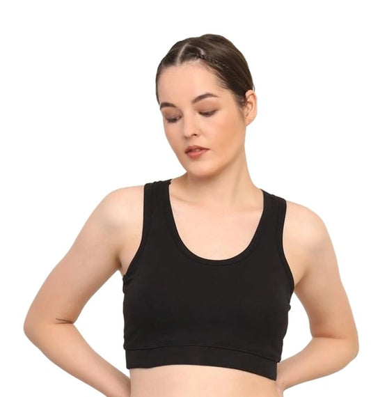 Cotton Sports Bra with Removable Pads – Breathable & Supportive Activewear | Black