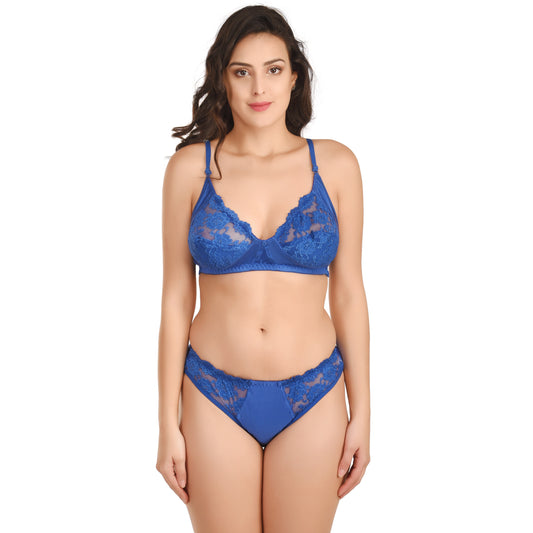 Lace Bra Panty Lingerie Set | Blue