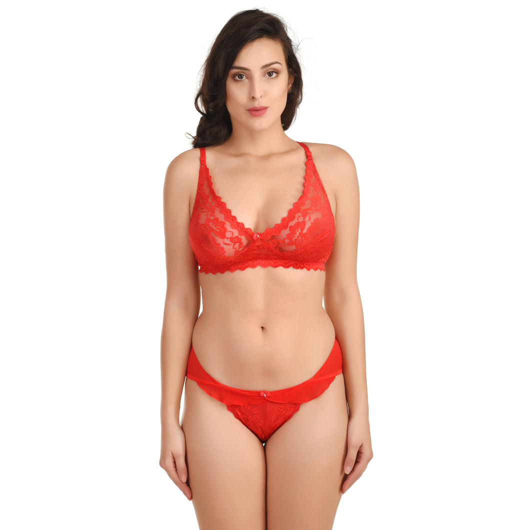 Lace Bra and Panty Lingerie Real Butterfly Set | Red