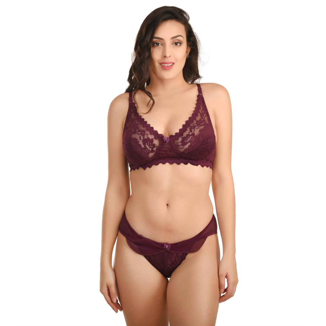 Lace Bra and Panty Lingerie Real Butterfly Set | Brown