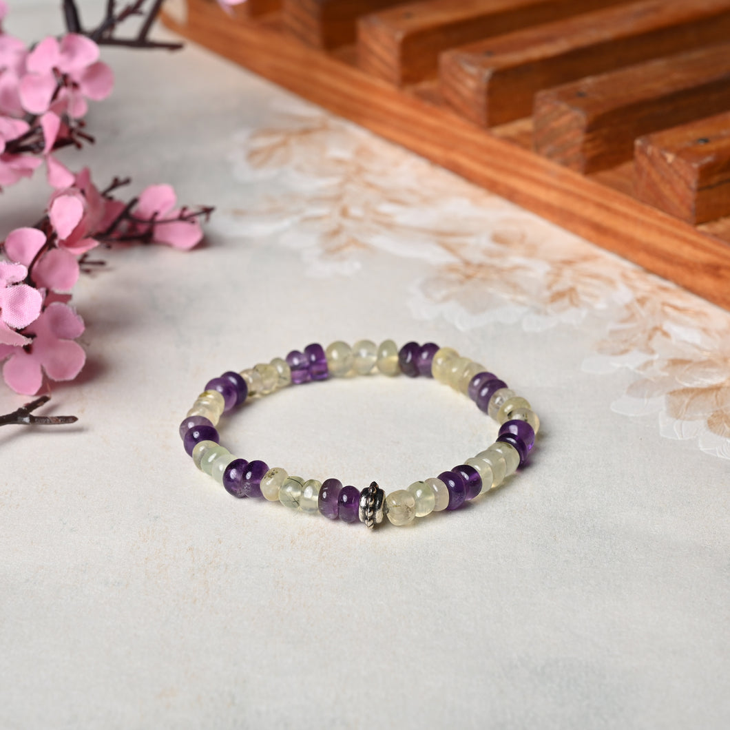 Elevate their Spirits with our Amethyst and Prehnite Healing Gemstone Bracelet - A Perfect Gift for Your Loved One