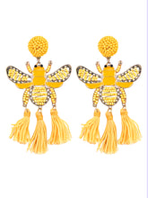 Load image into Gallery viewer, Yellow Beaded Bee Earrings with Tassel Accents – Statement Jewelry for a Bold Look
