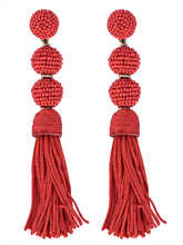 Load image into Gallery viewer, Elegant Red Beaded Tassel Earrings - Statement Jewellery
