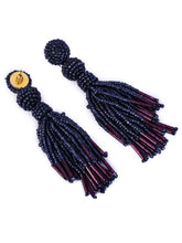 Load image into Gallery viewer, Chic Navy Blue Beaded Tassel Earrings - Sophisticated Statement jewellery
