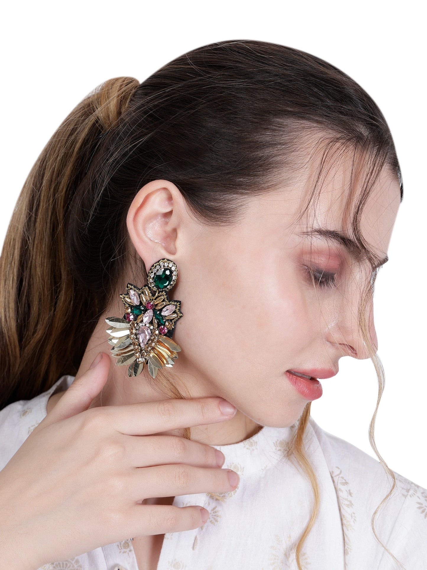 Elegant Gold-Tone Earrings with Crystals and Gems design | elegant and eye-catching