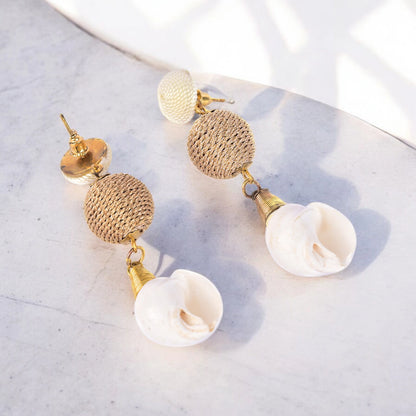 Shell Drop Earrings with Gold Bead Accents