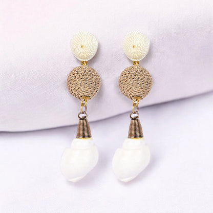 Elegant Shell Drop Earrings with Twisted Gold Bead Accents – Coastal Chic Jewelry