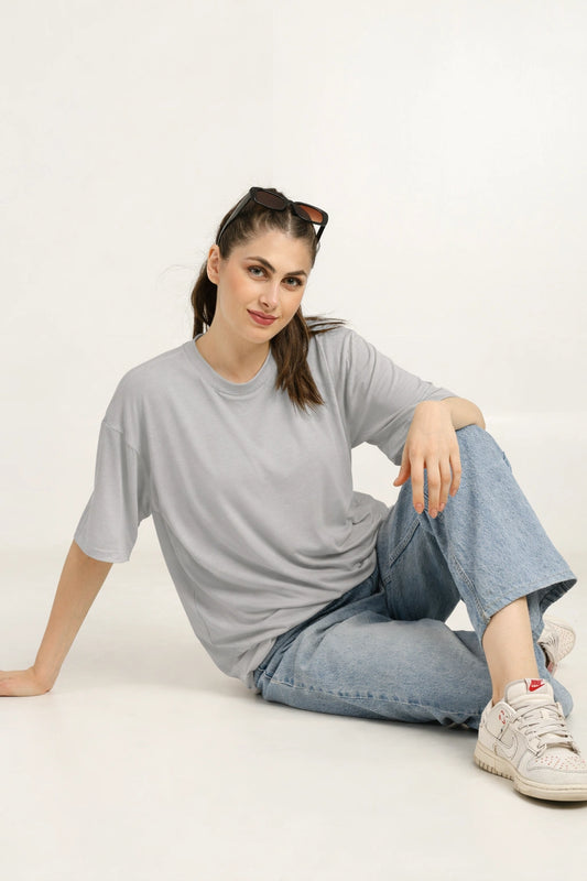 Women Oversized Bamboo Plain T-Shirt – Soft, Breathable & Sustainable | Gray
