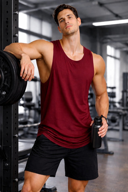 Bamboo Fabric Gen Z Oversize Gym Vest for Men | Maroon