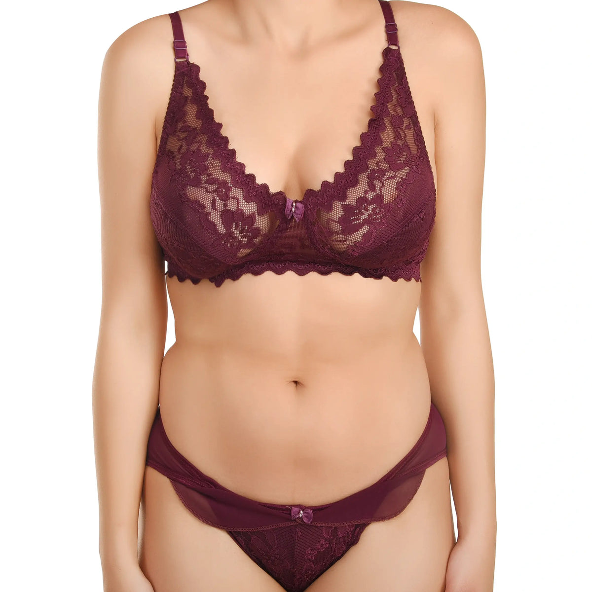 Lace Bra and Panty Lingerie Real Butterfly Set | Brown