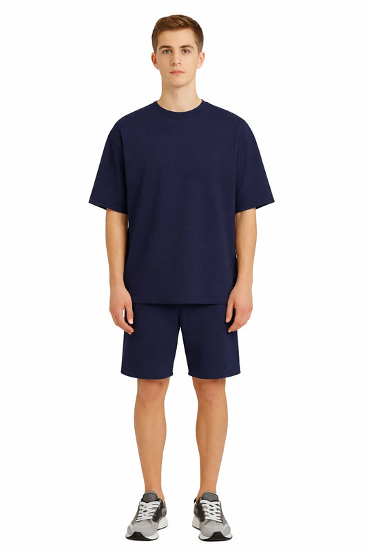 Men’s Bamboo Loungewear Set – Oversize T‑shirt & Shorts Combo | Premium Relaxwear | Navy