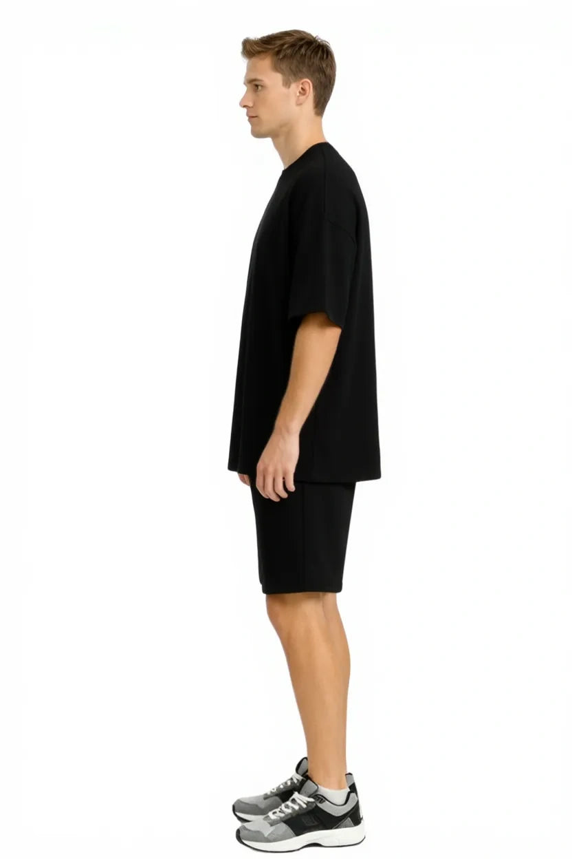 Men’s Bamboo Loungewear Set – Oversize T‑shirt & Shorts Combo | Premium Relaxwear | Black