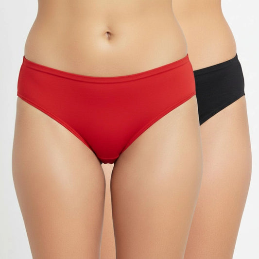 Bamboo Fabric Low Waist Underwear | Red and Black | Pack of 2