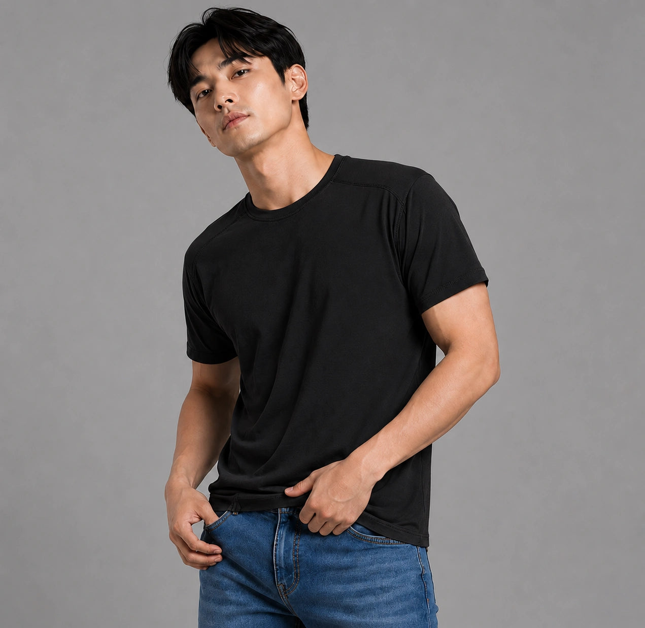 Black Men’s Regular Fit Bamboo T-Shirt | Smart, Breathable & All-Day Comfort