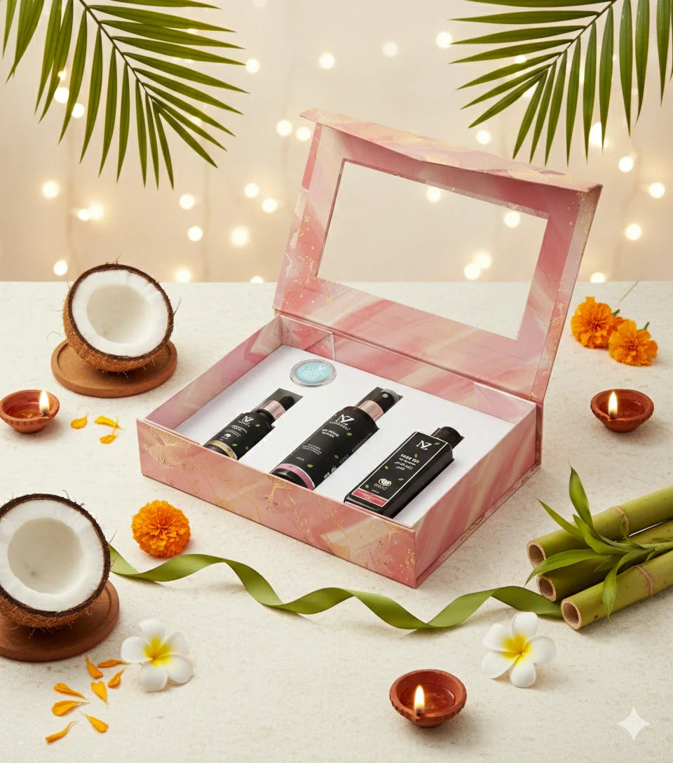 NaturZest Hair Oil for Growth, Drops 2 Dazzle Face Oil, Lip Balm - Vanilla / Coffee &  Rose Water Mist