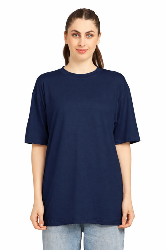 Women Oversized Bamboo Plain T-Shirt – Soft, Breathable & Sustainable | Navy
