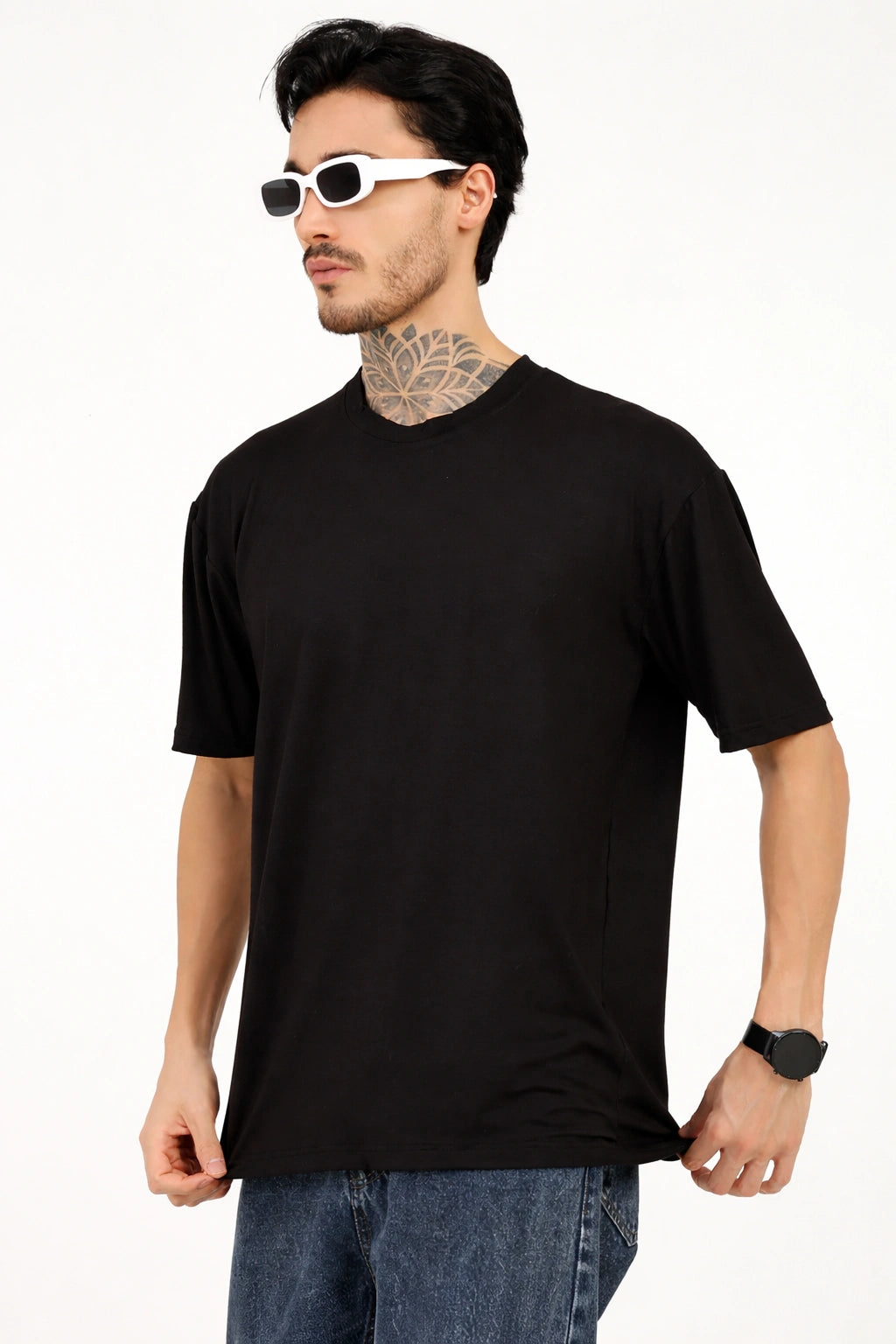 Men Black Oversized Plain Bamboo T-Shirt – Soft, Breathable & Sustainable | Black