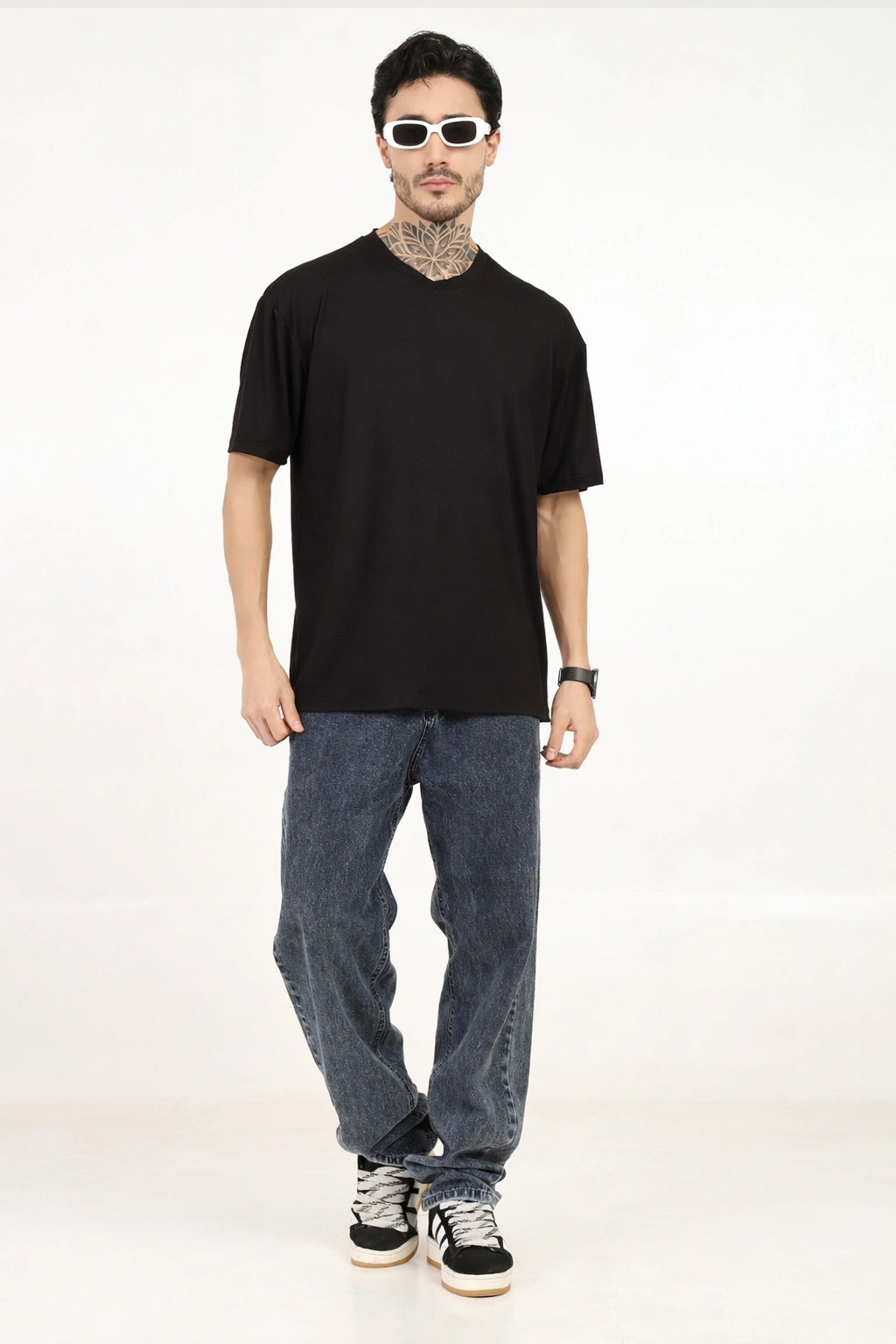 Men Black Oversized Plain Bamboo T-Shirt – Soft, Breathable & Sustainable | Black