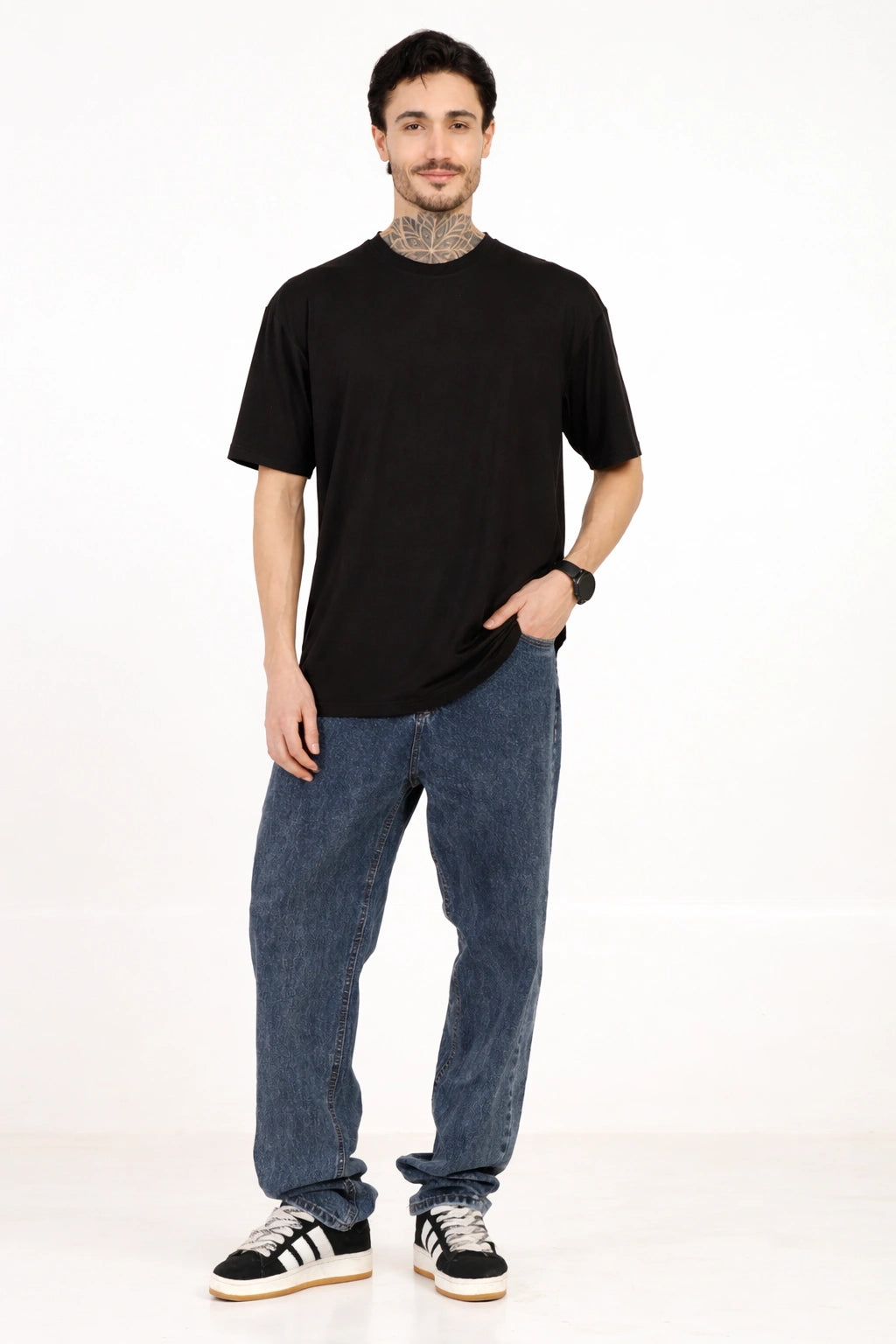 Men Black Oversized Plain Bamboo T-Shirt – Soft, Breathable & Sustainable | Black