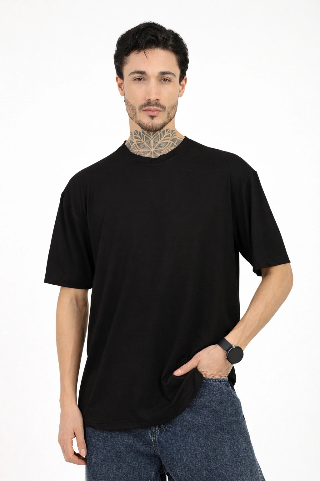 Men Black Oversized Plain Bamboo T-Shirt – Soft, Breathable & Sustainable | Black