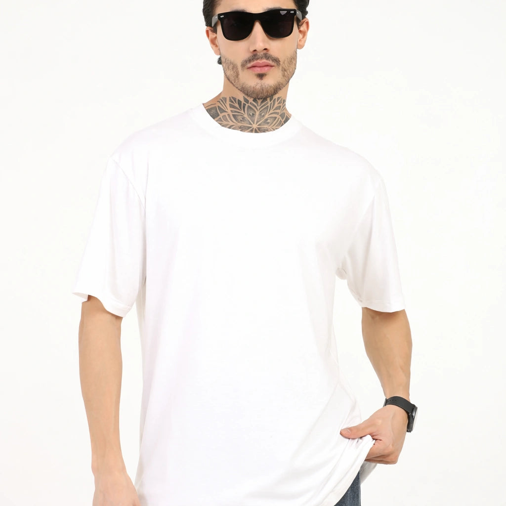 Men Oversized Bamboo Plain T-Shirt – Soft, Breathable & Sustainable Fit | White
