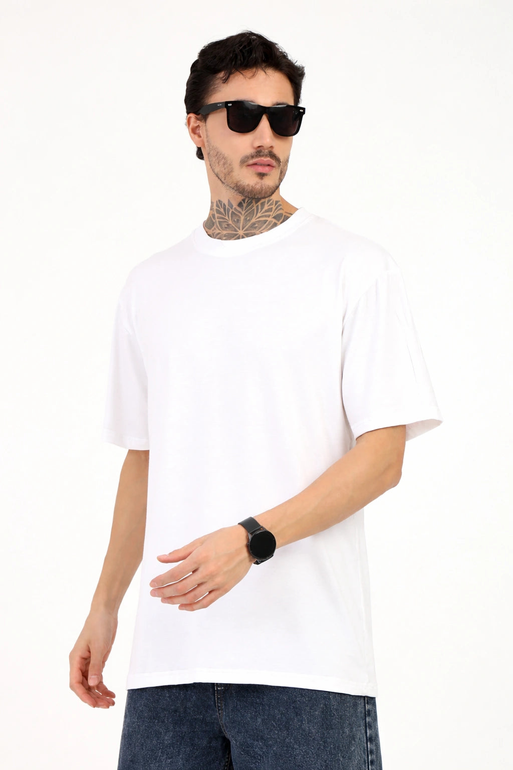 Men Oversized Bamboo Plain T-Shirt – Soft, Breathable & Sustainable Fit | White
