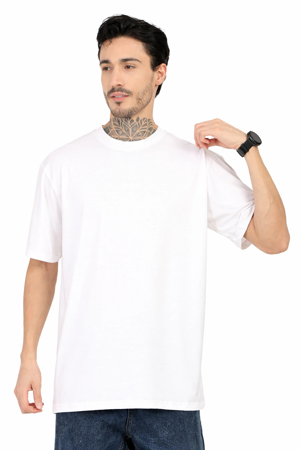 Men Oversized Bamboo Plain T-Shirt – Soft, Breathable & Sustainable Fit | White