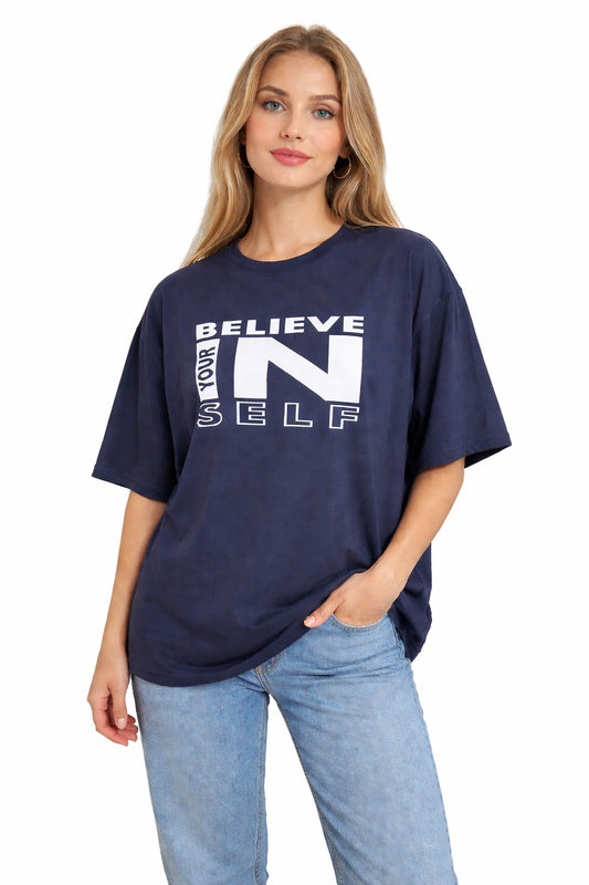 Bamboo Fabric Oversize Printed T-Shirt – Ultra Soft | Breathable | Sustainable Style | Navy
