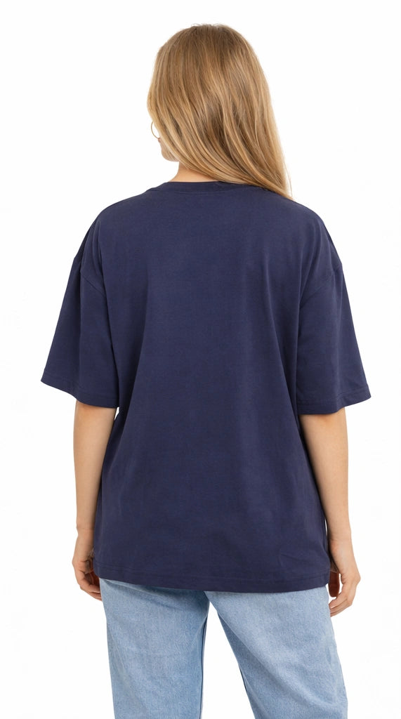 Women Bamboo Fabric Oversize Printed T-Shirt – Ultra Soft | Breathable | Sustainable Style | Navy