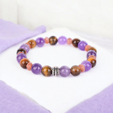 Load image into Gallery viewer, Amethyst, Tiger&#39;s Eye, and Sunstone Healing Bracelet for Calm, Confidence, and Vitality
