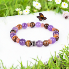 Load image into Gallery viewer, Amethyst, Tiger&#39;s Eye, and Sunstone Healing Bracelet for Calm, Confidence, and Vitality
