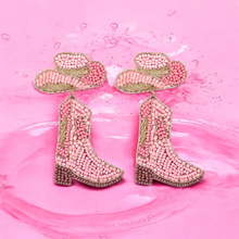 Load image into Gallery viewer, Pink Beaded Cowboy Boot and Hat Statement Earrings
