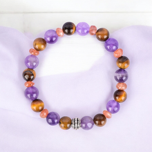 Load image into Gallery viewer, Amethyst, Tiger&#39;s Eye, and Sunstone Healing Bracelet for Calm, Confidence, and Vitality
