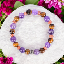 Load image into Gallery viewer, Amethyst, Tiger&#39;s Eye, and Sunstone Healing Bracelet for Calm, Confidence, and Vitality
