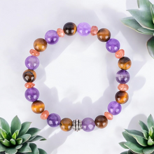 Load image into Gallery viewer, Amethyst, Tiger&#39;s Eye, and Sunstone Healing Bracelet for Calm, Confidence, and Vitality
