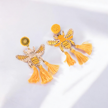 Load image into Gallery viewer, Yellow Beaded Bee Earrings with Tassel Accents – Statement Jewelry for a Bold Look
