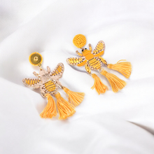 Load image into Gallery viewer, Yellow Beaded Bee Earrings with Tassel Accents – Statement Jewelry for a Bold Look
