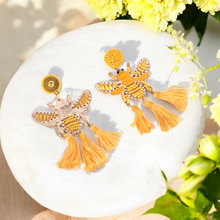 Load image into Gallery viewer, Yellow Beaded Bee Earrings with Tassel Accents – Statement Jewelry for a Bold Look
